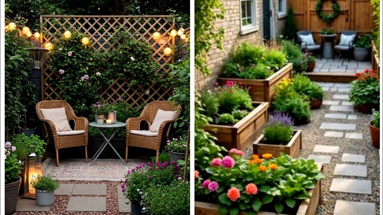 Jardín moderno con muebles de madera